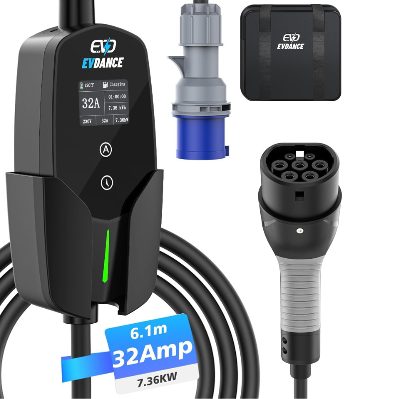 EVDANCE 32A Type 2 EV Charger  - đánh giá và giá Portable Ev Charger 32A Type 2 Cee Plug