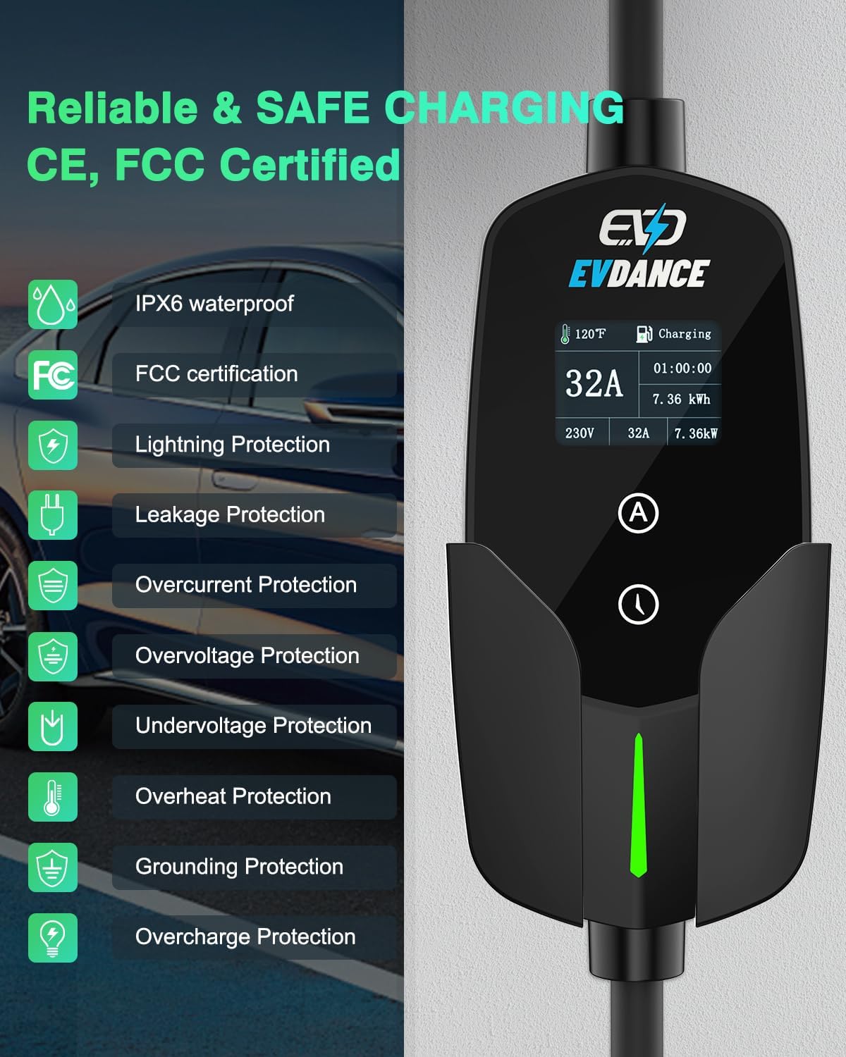 EVDANCE 32A Type 2 EV Charger  - đánh giá và giá Portable Ev Charger 32A Type 2 Cee Plug