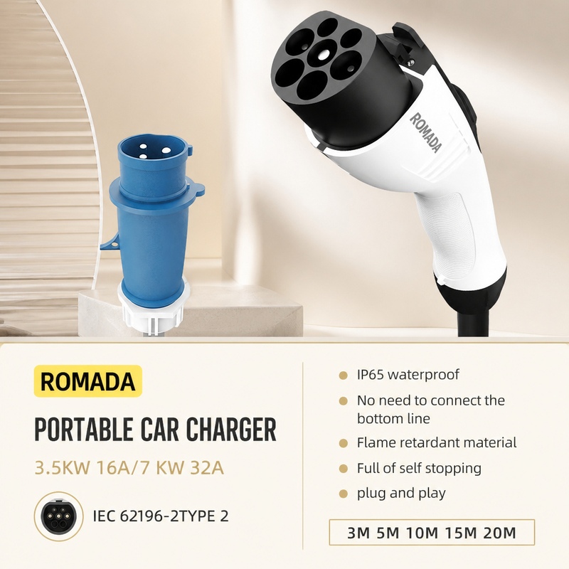 ROMADA 7KW 32A Electric Vehicl - đánh giá và giá Portable Ev Charger 32A Type 2 Cee Plug