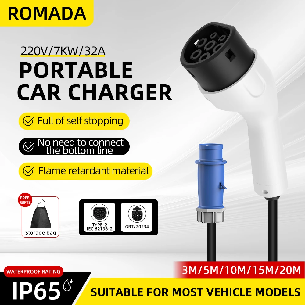 ROMADA Type2 IEC62196-2 For El - đánh giá và giá Portable Ev Charger 32A Type 2 Cee Plug
