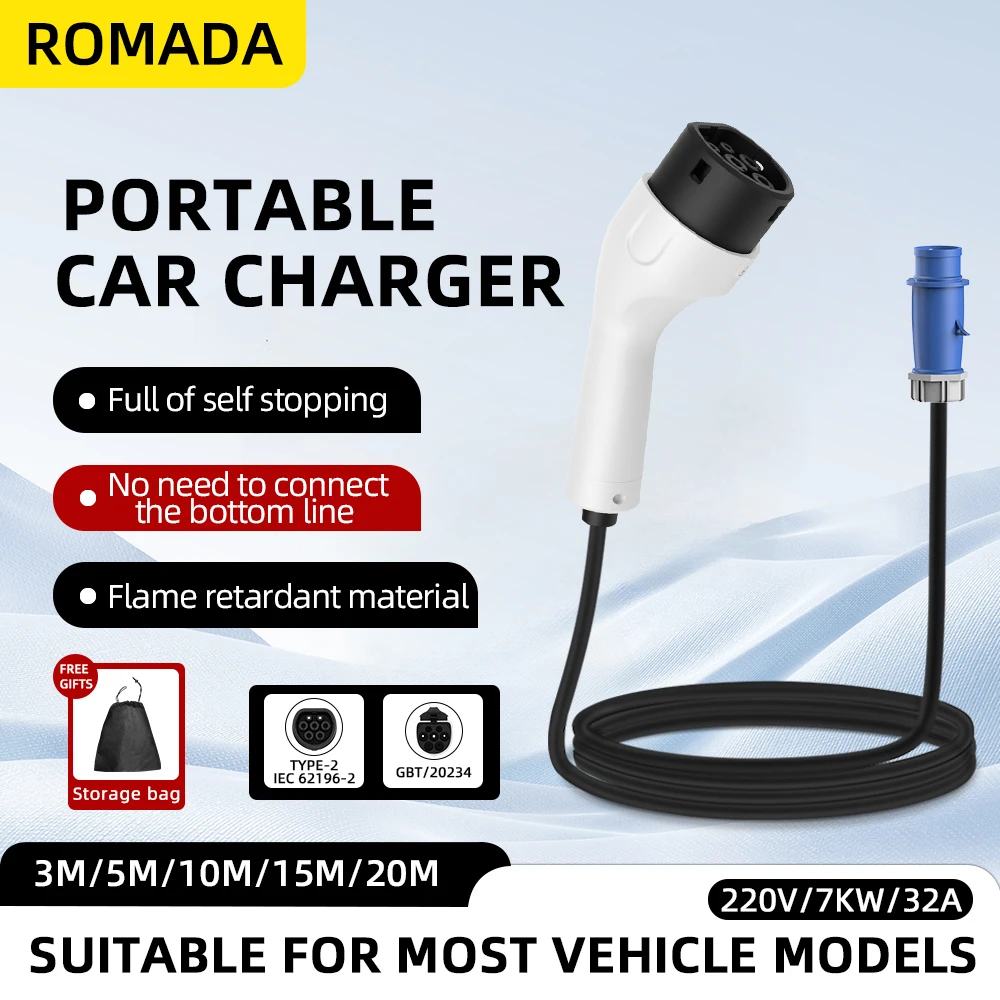 ROMADA Type2 IEC62196-2 For El - đánh giá và giá Portable Ev Charger 32A Type 2 Cee Plug