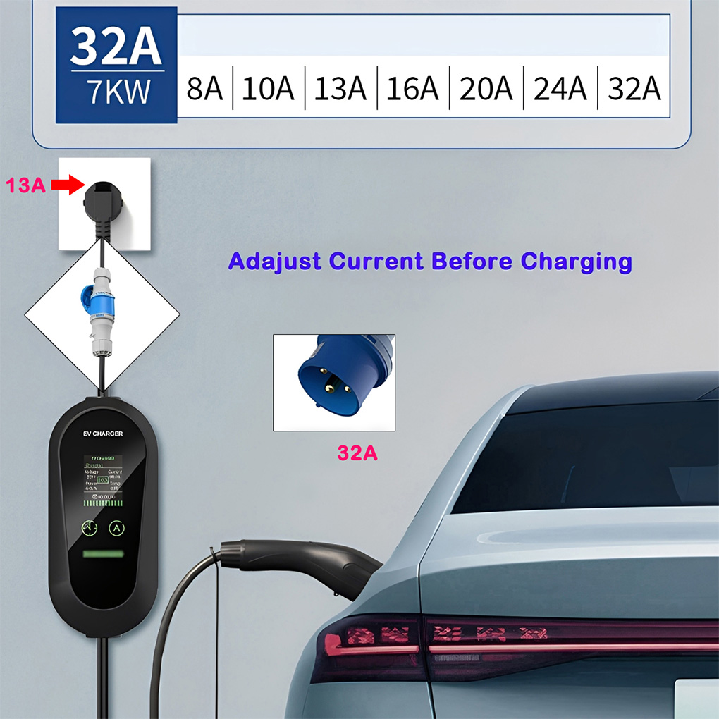 Type2 Portable EV Charger 7KW  - đánh giá và giá Portable Ev Charger 32A Type 2 Cee Plug