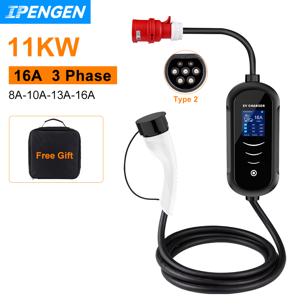 IPENGEN 11KW 16A 3 Phase EV Po - đánh giá và giá Portable Ev Charger 32A Type 2 Cee Plug