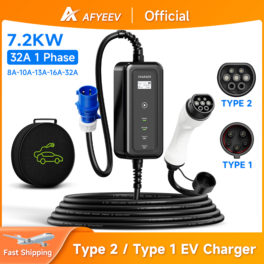 AFYEEV Portable EV Charger Wal - đánh giá và giá Portable Ev Charger 32A Type 2 Cee Plug
